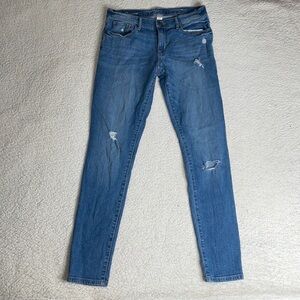 Loft Denim Jeans Girlfriend Stretch comfy Distressed Ripped Size 0